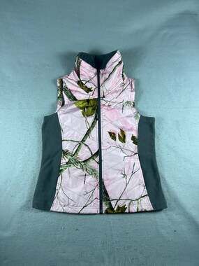Northcrest Quilted Vest Womens M Gray Pink Camo Fleece Realtree Outdoor Hunting